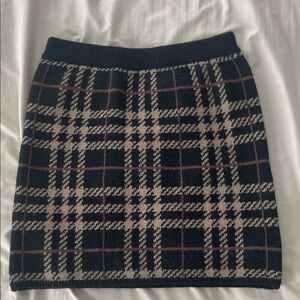 En Saison Plaid Knit Pencil Skirt in Black, Cream and Brown